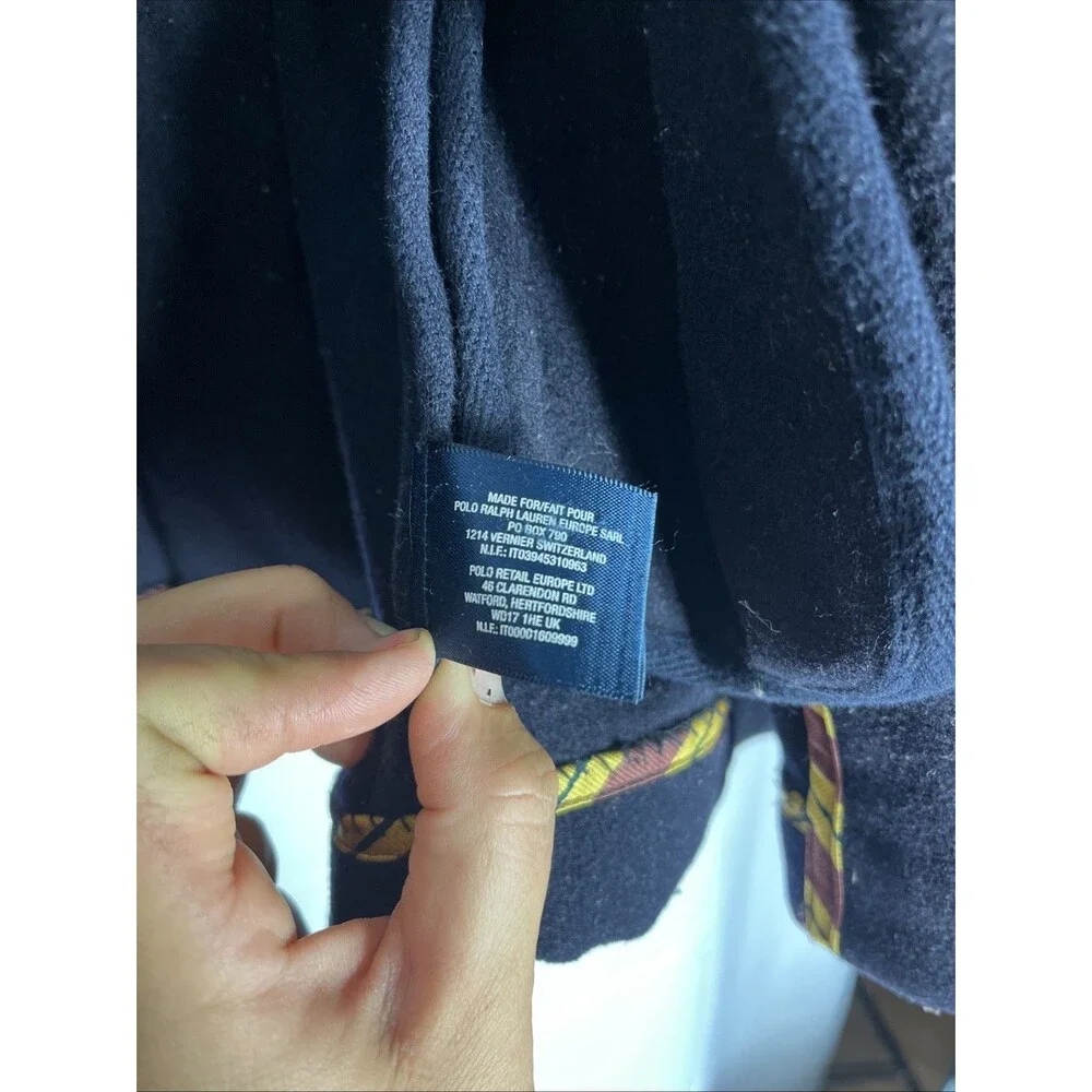 RALPH LAUREN Navy Blue Toggle Wool Blend Coat Hoodie Kids Sz 5 Classic